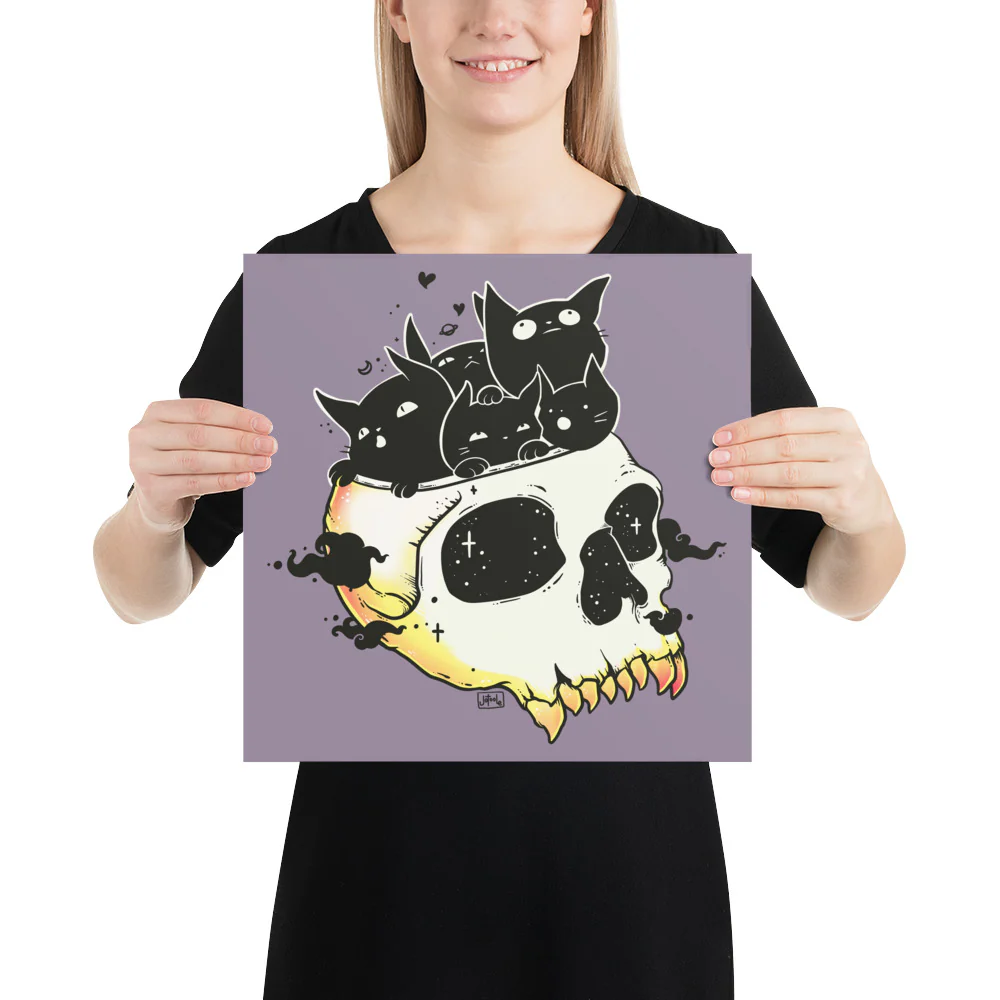 Skull Full Of Cats, Matte Art Print Poster - Image 5