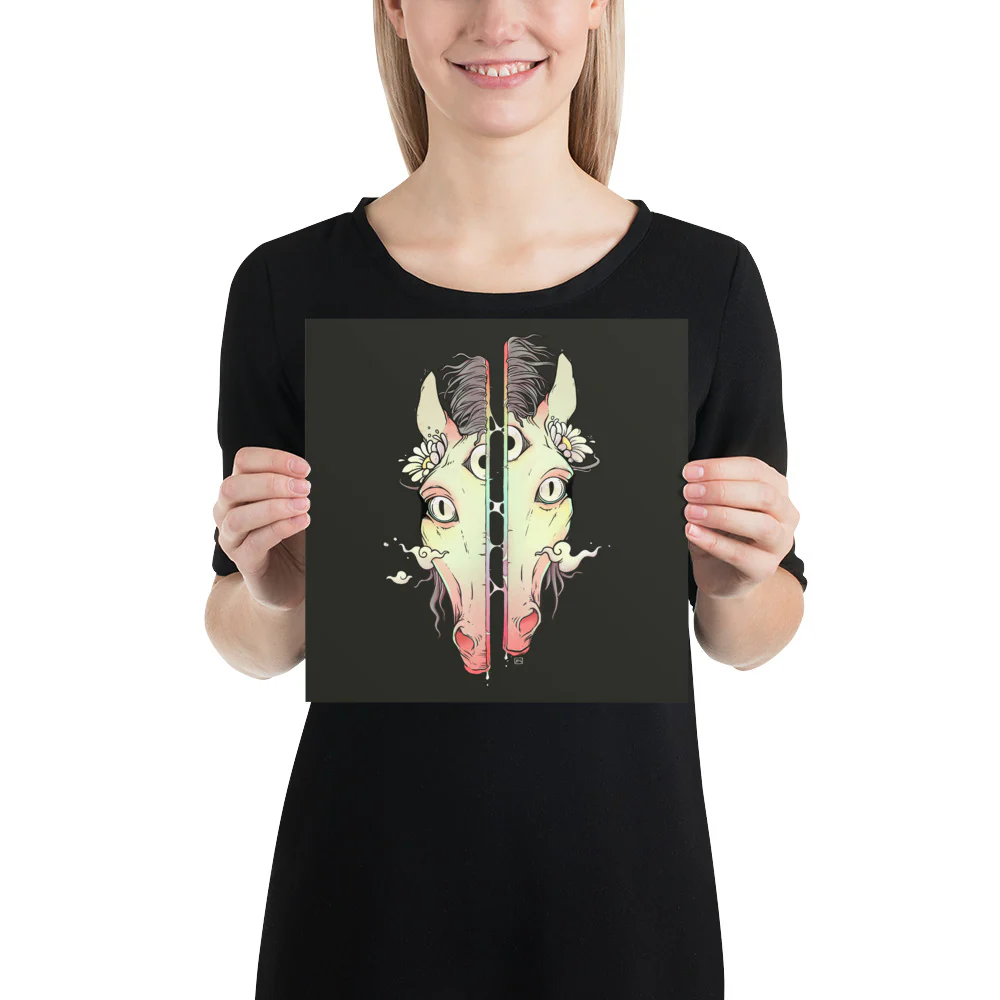 Split Face Horse, Matte Art Print Poster - Image 3