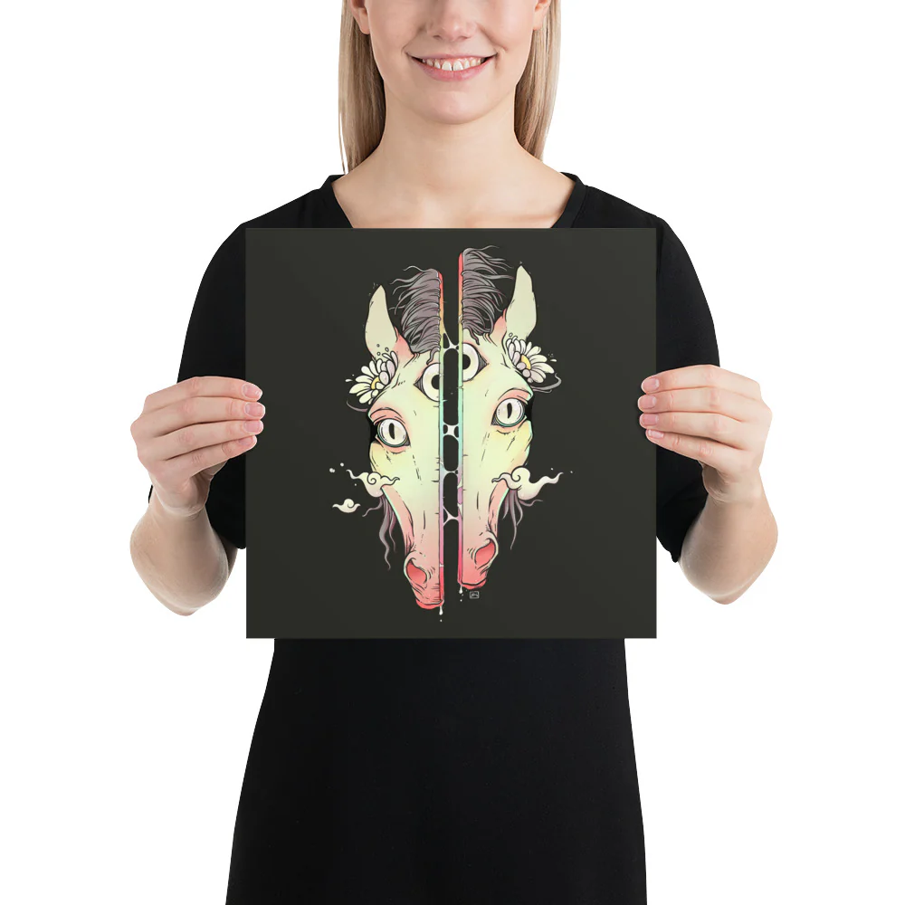 Split Face Horse, Matte Art Print Poster - Image 4