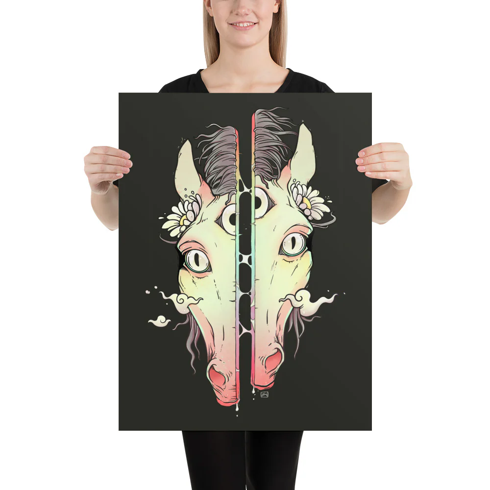 Split Face Horse, Matte Art Print Poster - Image 9