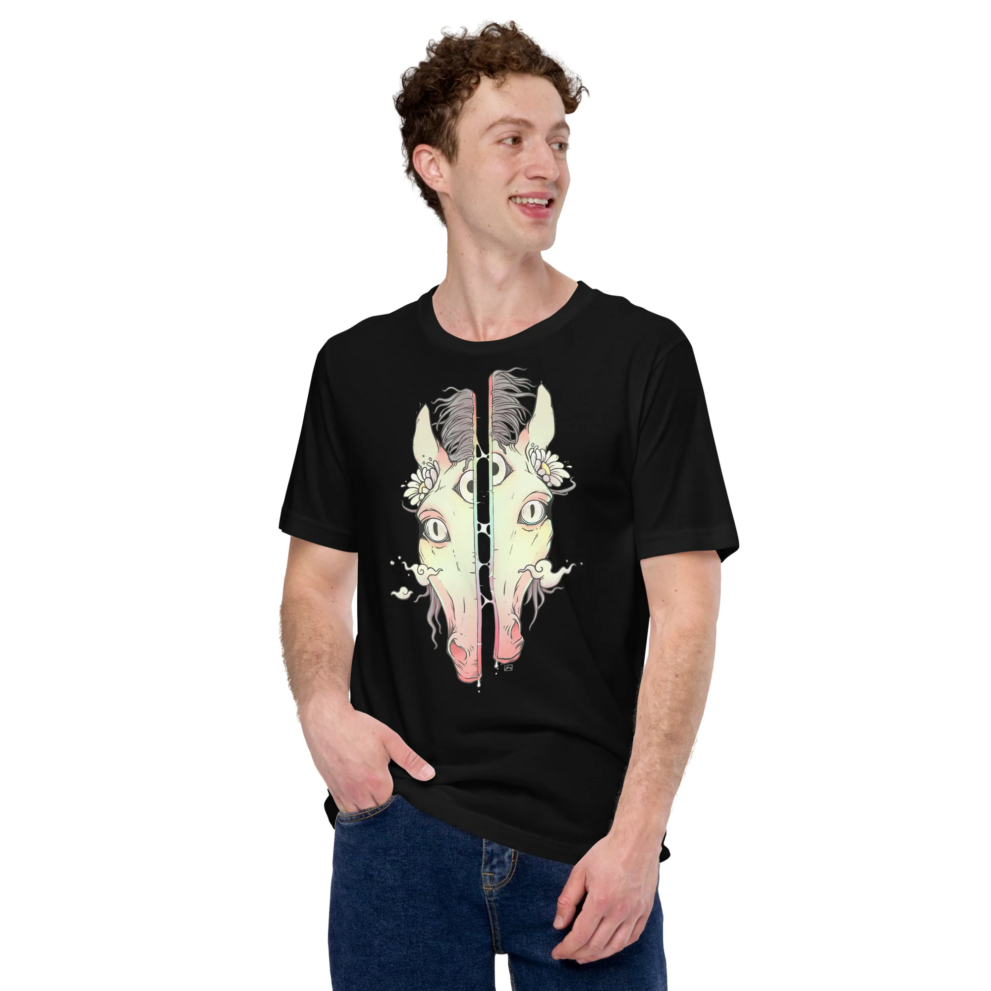 Split Face Horse, Unisex T-Shirt - Image 2