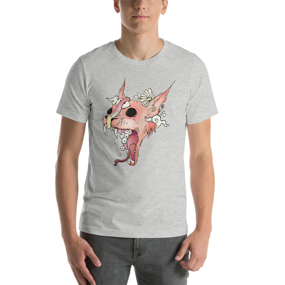 Split Faced Cat, Unisex T-Shirt, Athletic Heather - Image 2