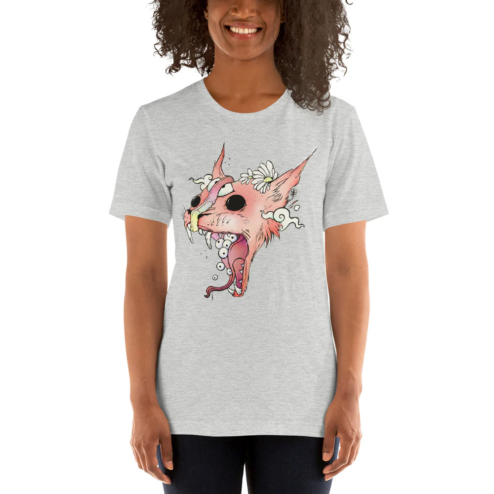 Split Faced Cat, Unisex T-Shirt, Athletic Heather - Image 3