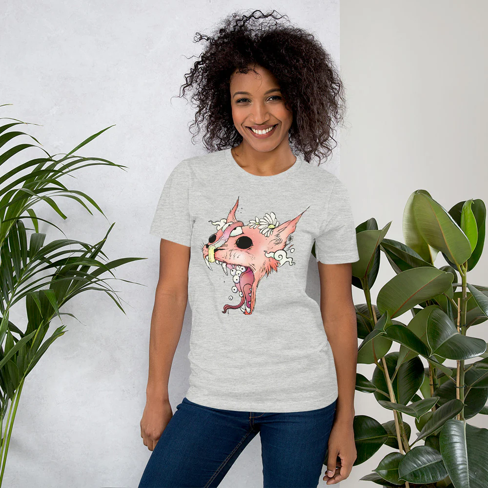 Split Faced Cat, Unisex T-Shirt, Athletic Heather - Image 4