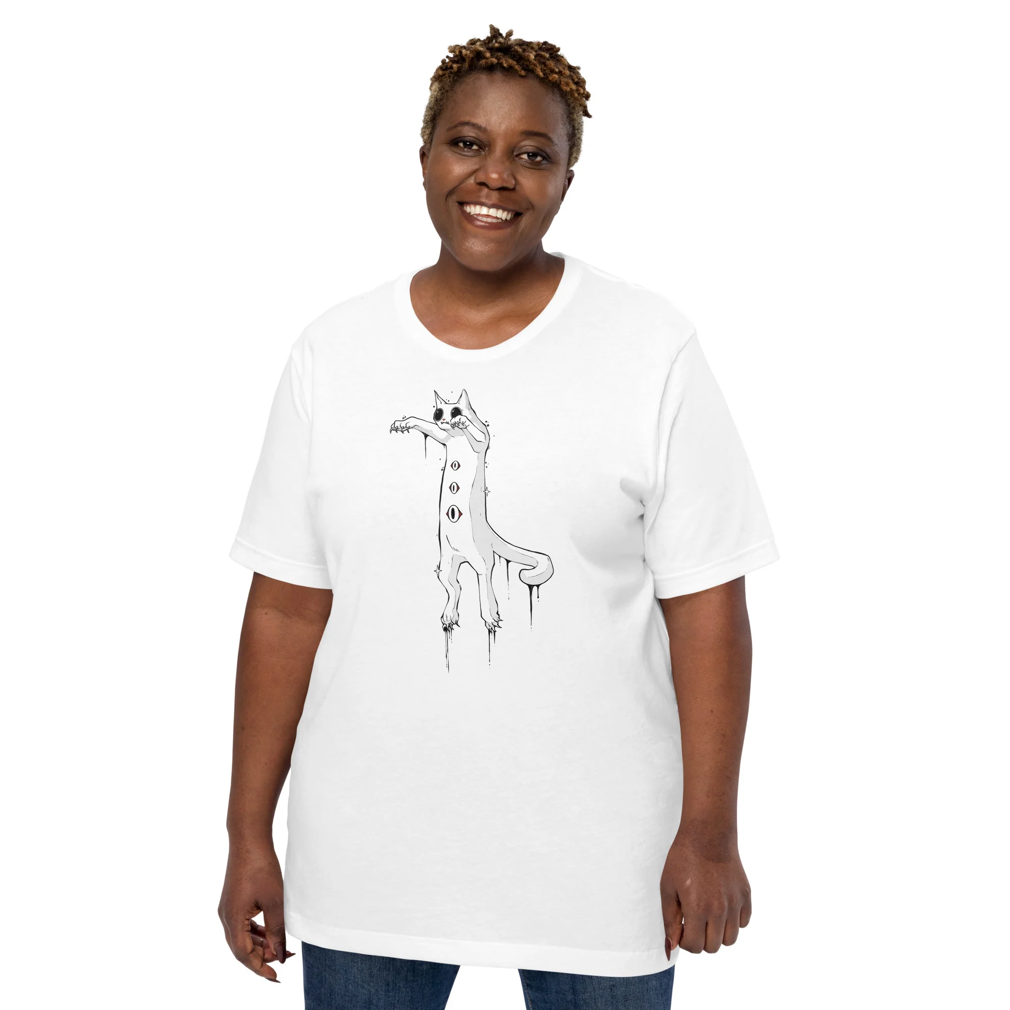 Spooky White Cat, Unisex T-Shirt - Image 10