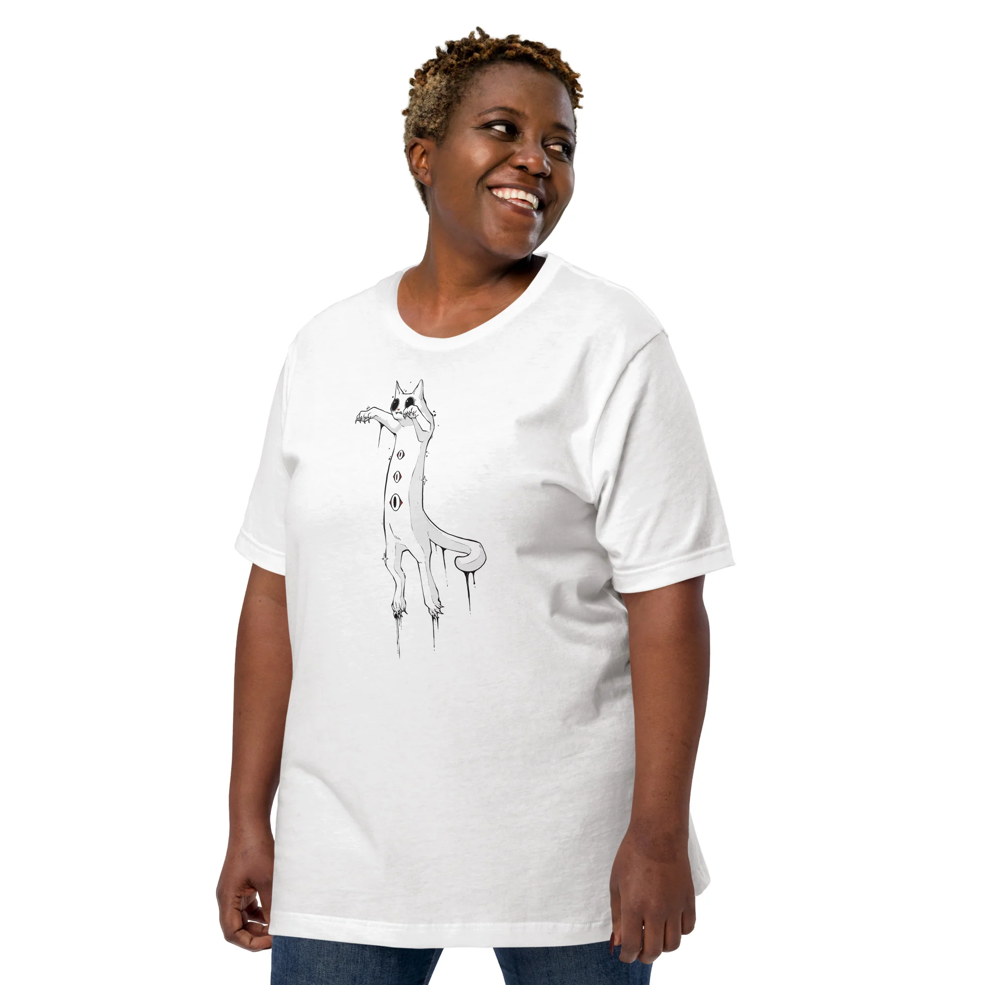 Spooky White Cat, Unisex T-Shirt - Image 12
