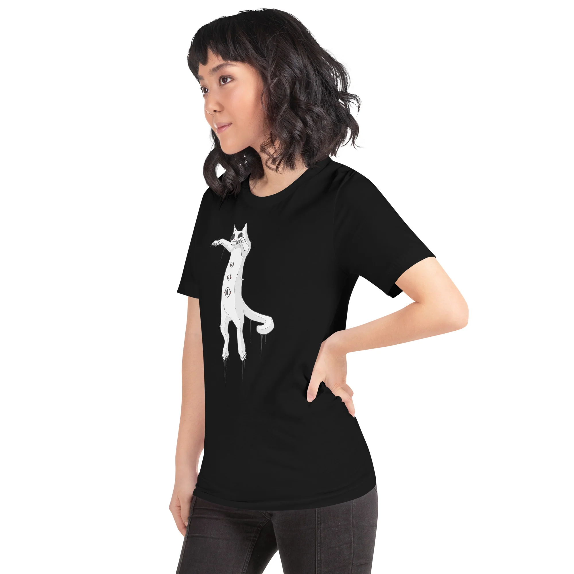 Spooky White Cat, Unisex T-Shirt - Image 2