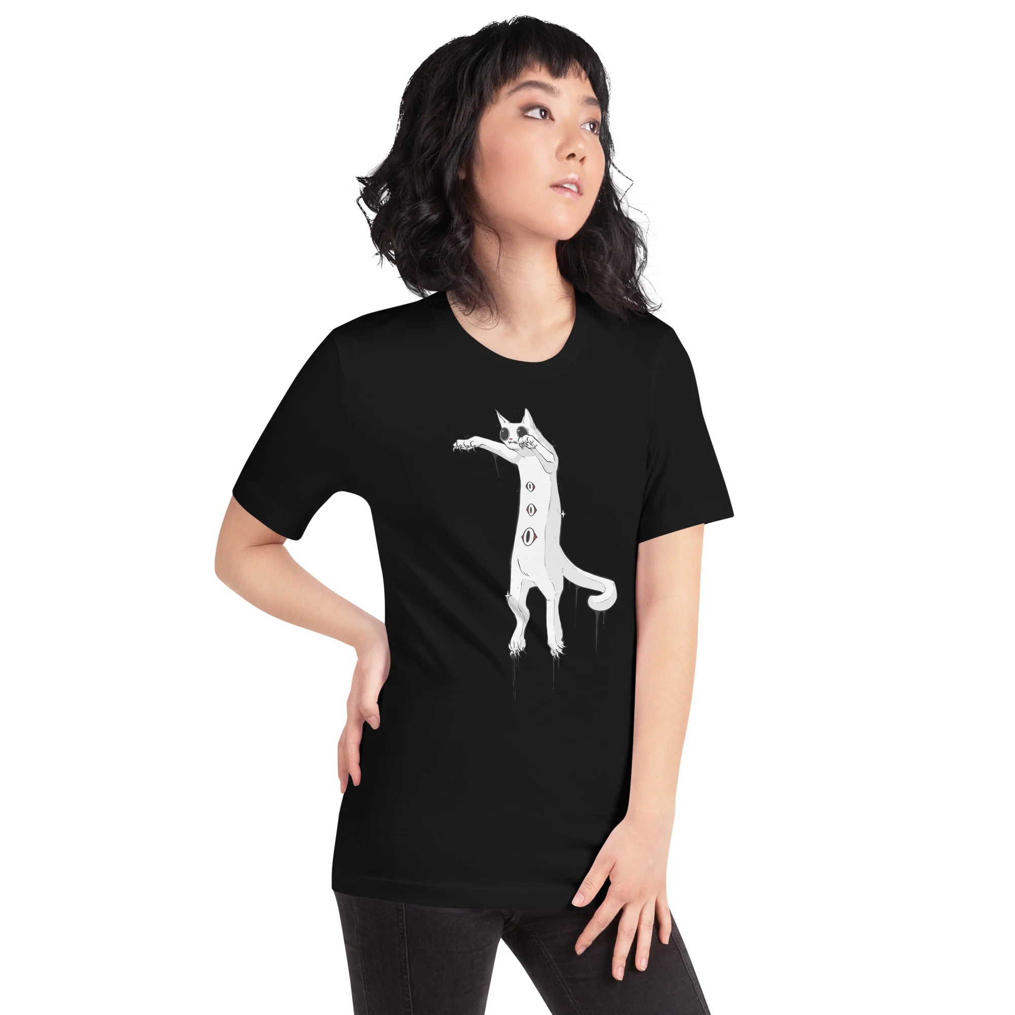 Spooky White Cat, Unisex T-Shirt - Image 3