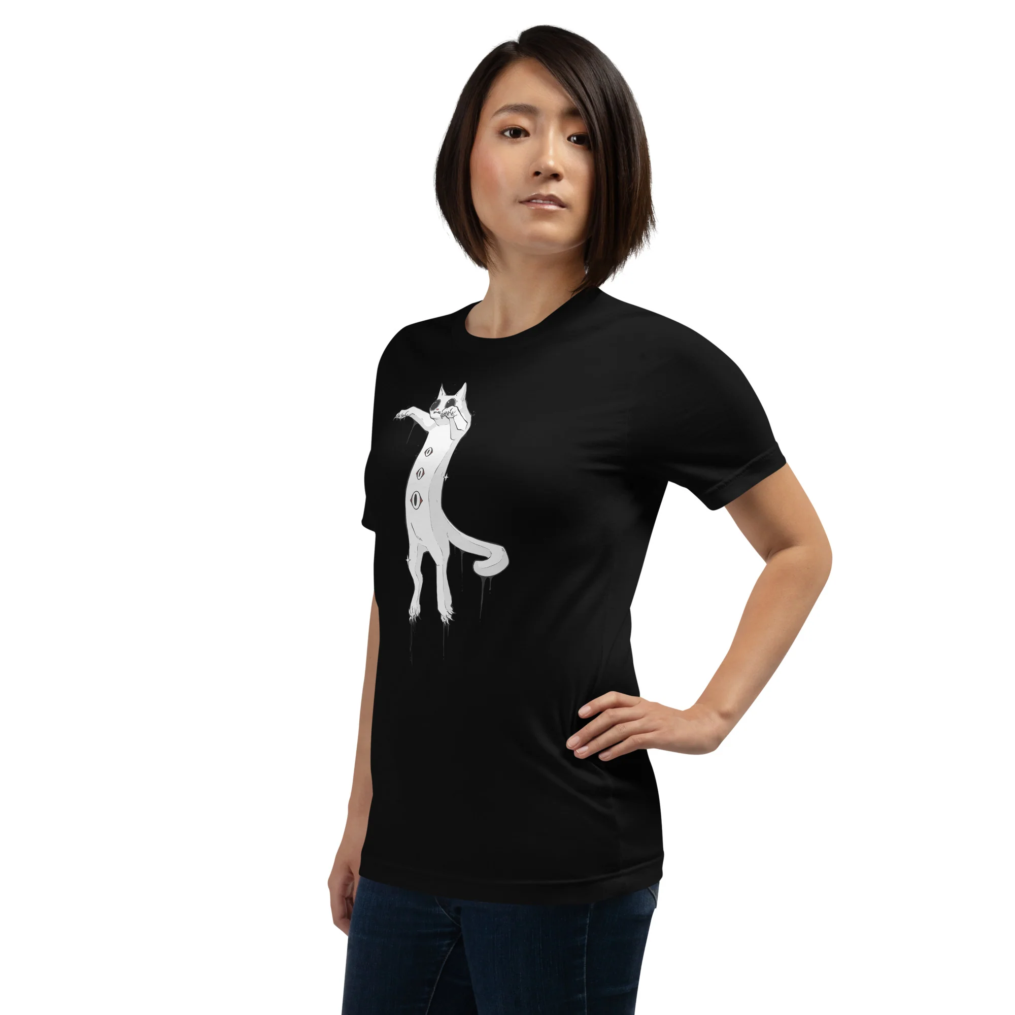 Spooky White Cat, Unisex T-Shirt - Image 9