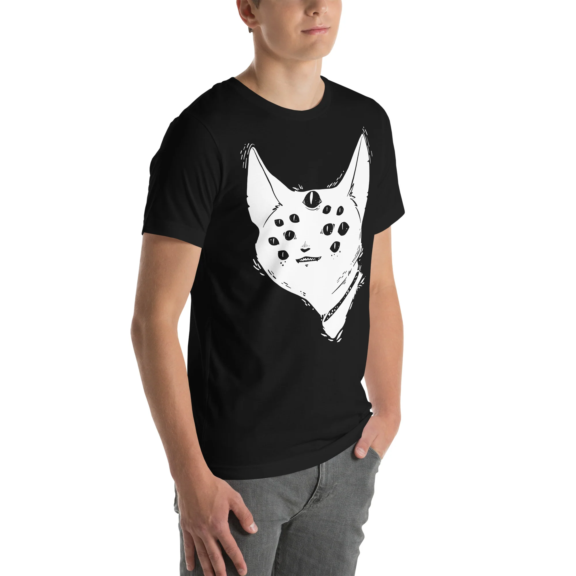 Many Eyed Cat Creature, Unisex T-Shirt - Image 3