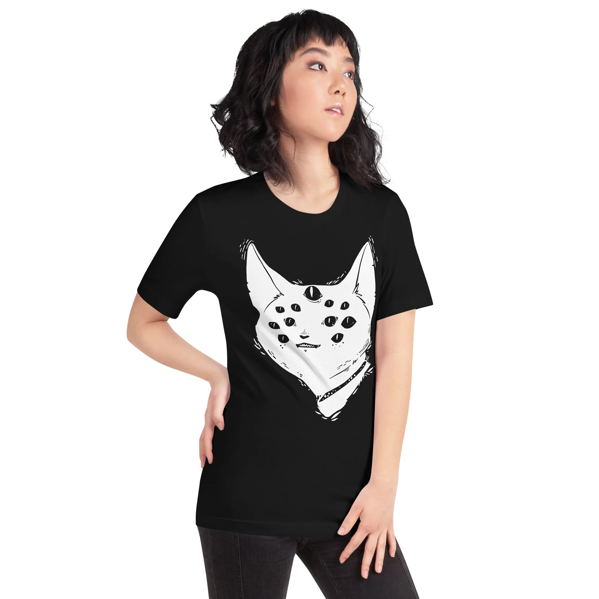 Many Eyed Cat Creature, Unisex T-Shirt - Image 4
