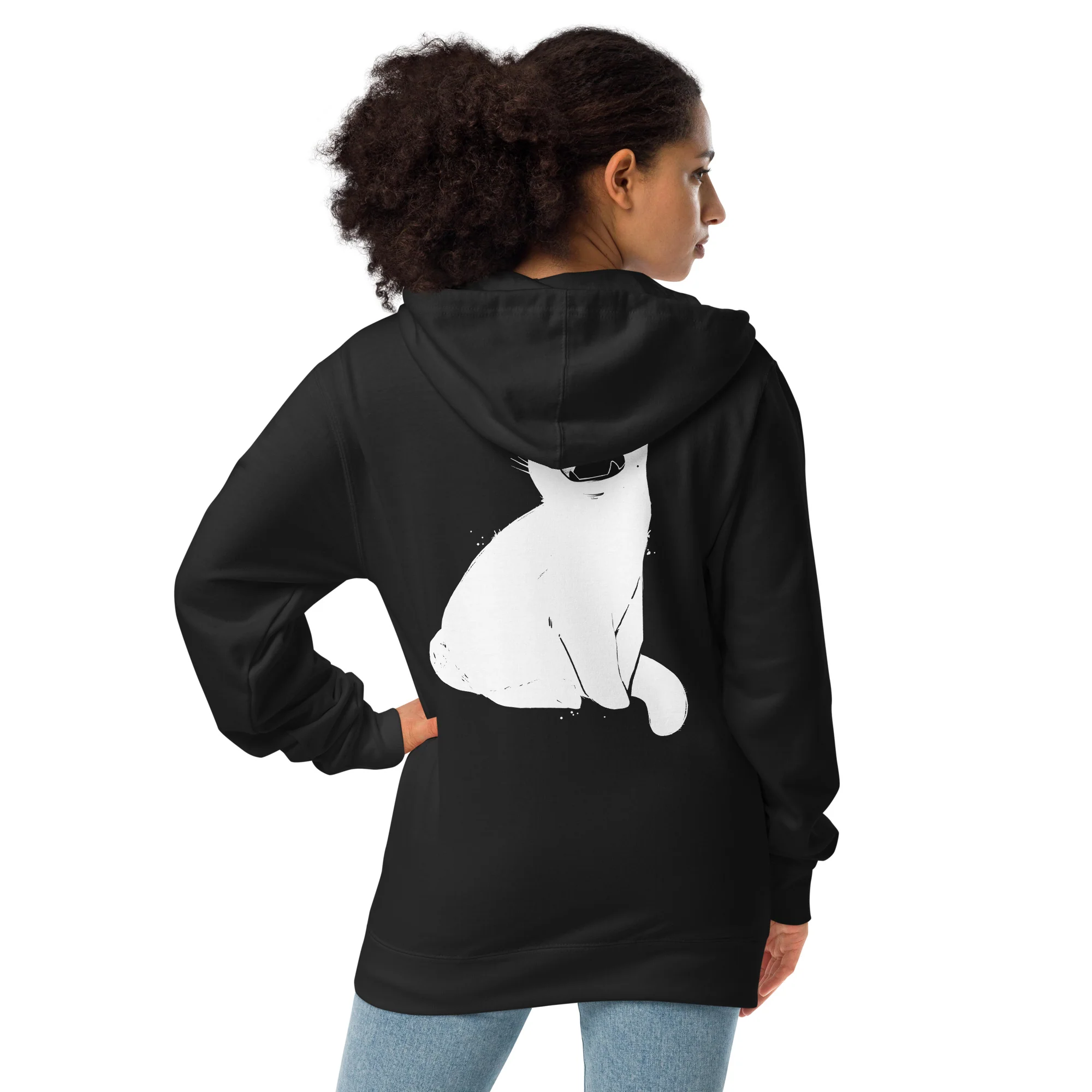 Third Eye Cat, Unisex Fleece Zip-Up Hoodie - Image 3
