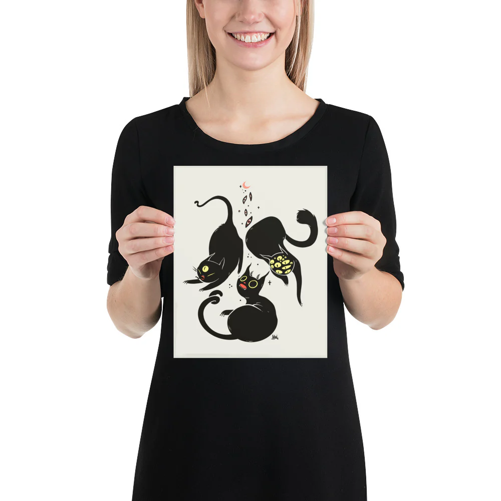 Three Black Cats, Matte Art Print Poster - Image 2