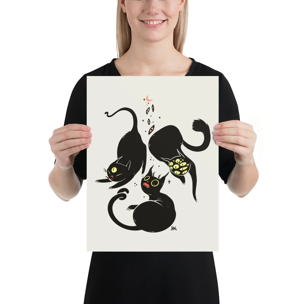 Three Black Cats, Matte Art Print Poster - Image 3