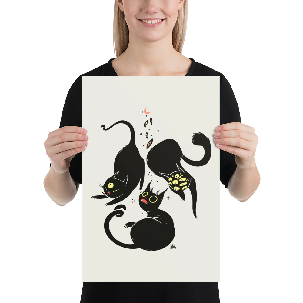 Three Black Cats, Matte Art Print Poster - Image 4
