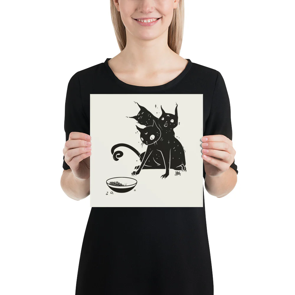 Three Headed Cat, Matte Art Print Poster - Image 3