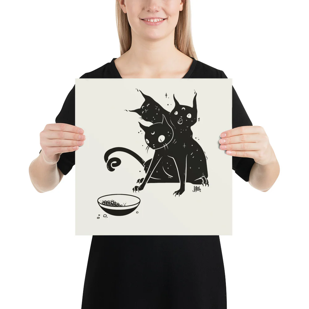 Three Headed Cat, Matte Art Print Poster - Image 5