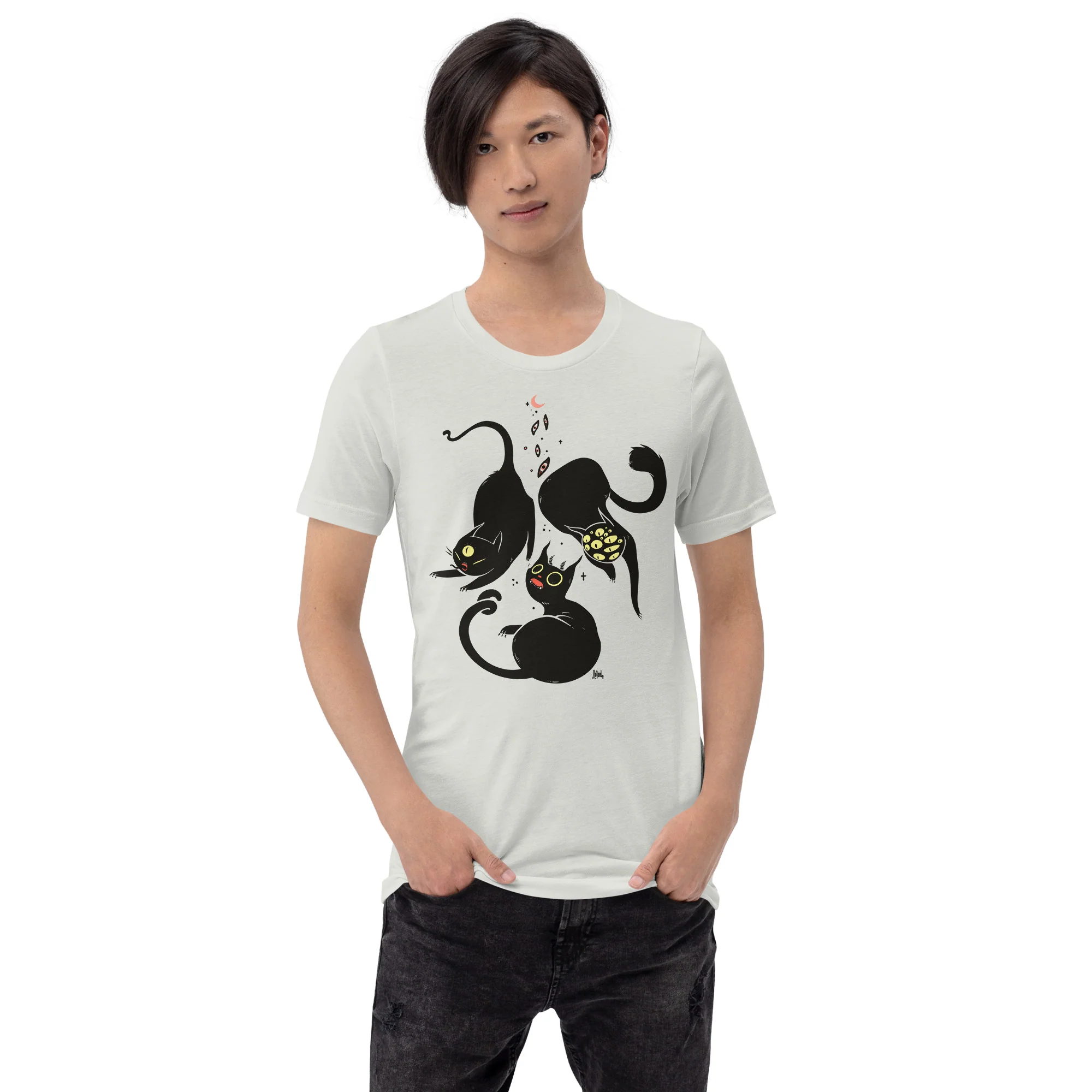 Three Spooky Cats, Unisex T-Shirt - Image 4