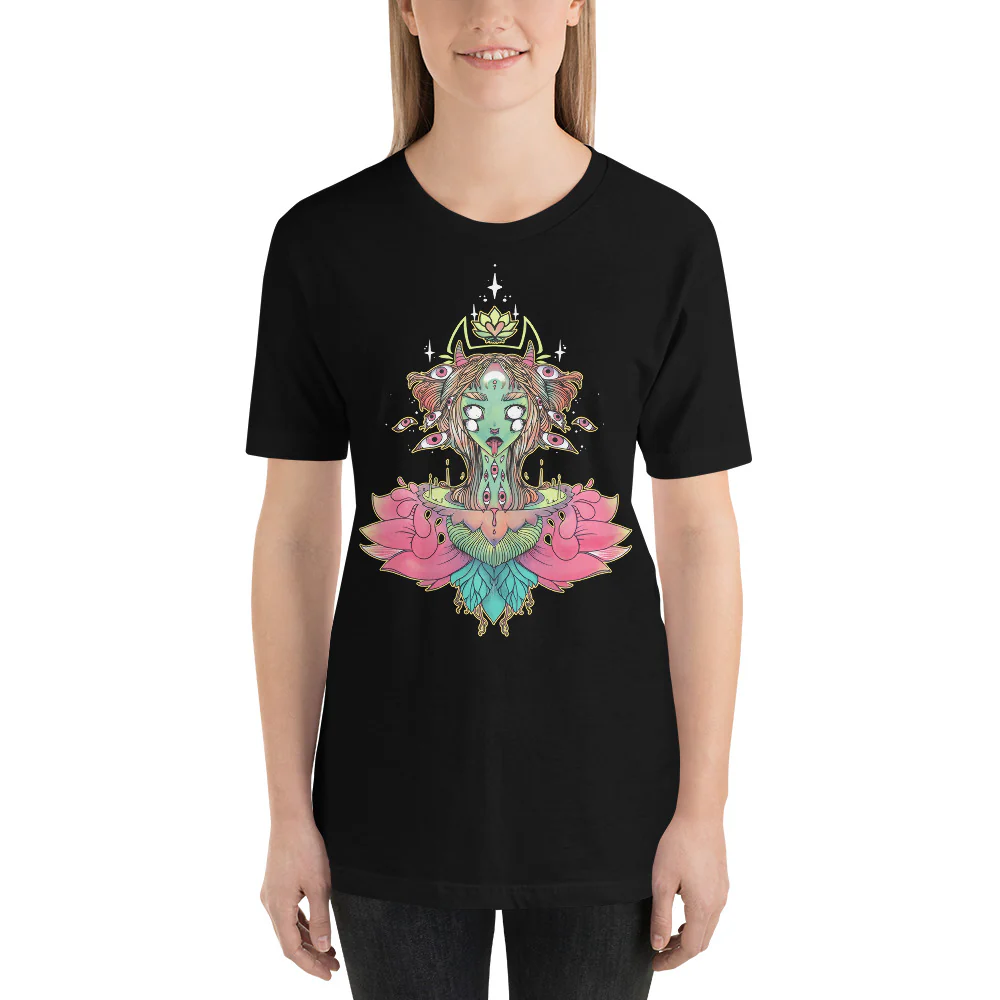 Sacred Lotus Creature Unisex T-Shirt, Black - Image 2