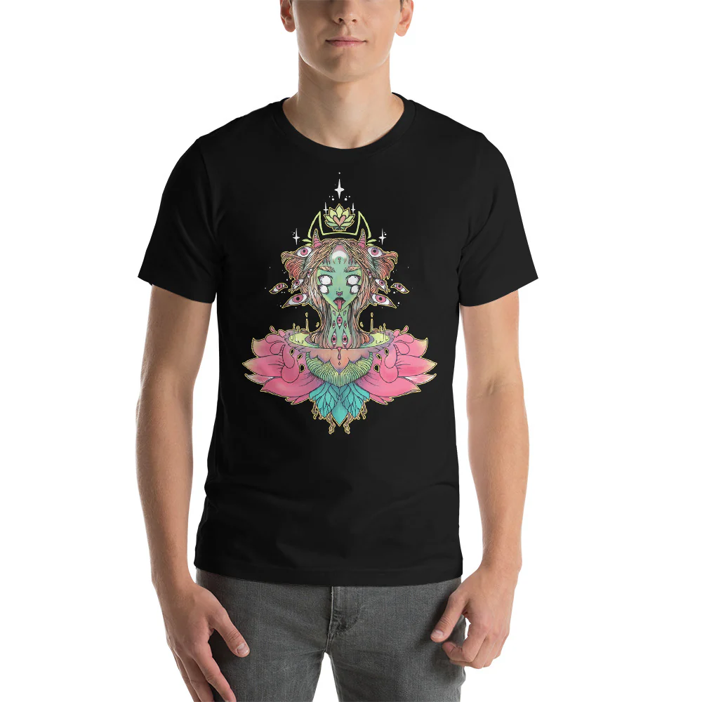 Sacred Lotus Creature Unisex T-Shirt, Black - Image 3
