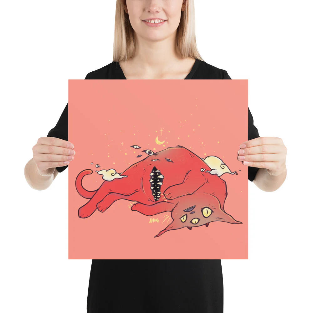 Tummy Trap Cat, Matte Art Print Poster - Image 3