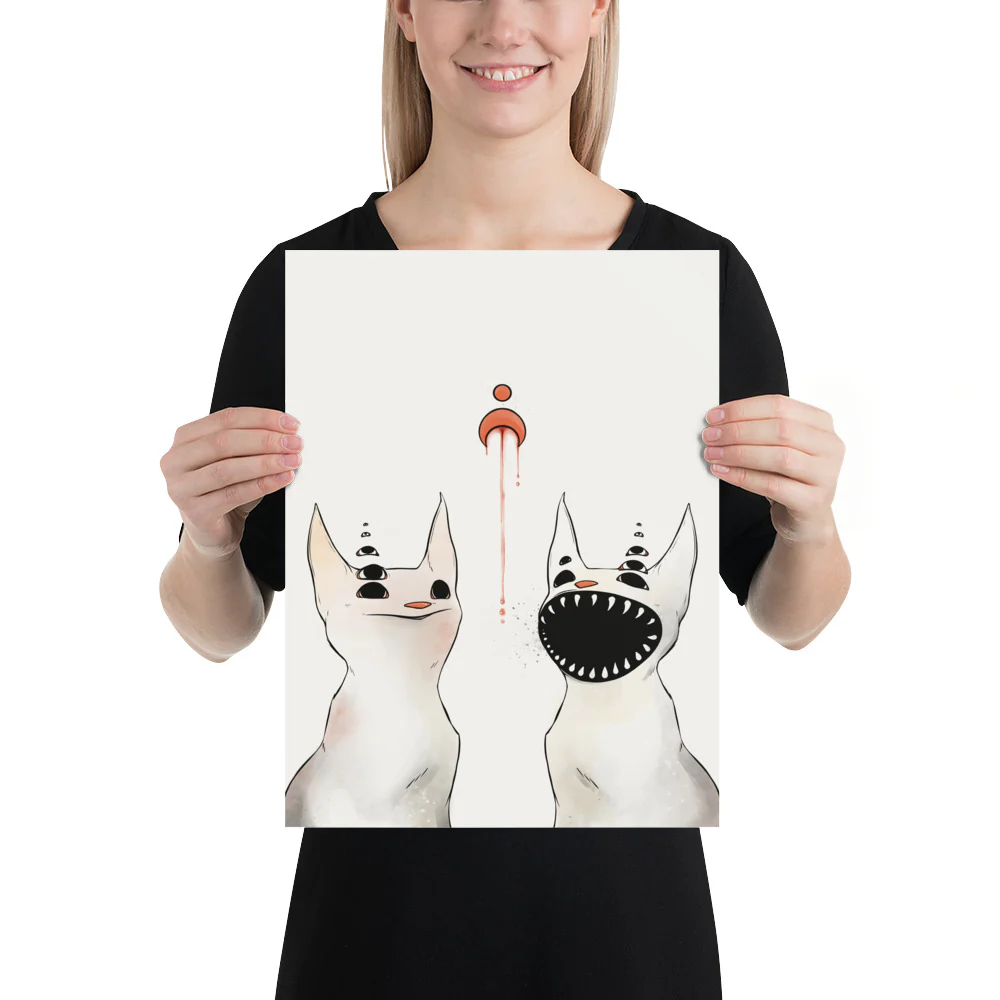 Two Creepy Cats, Matte Art Print Poster - Image 3