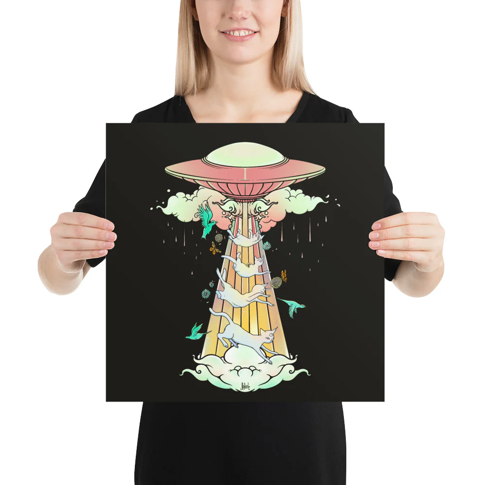 UFO And Cats, Matte Art Print Poster - Image 10