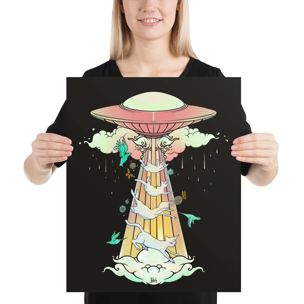 UFO And Cats, Matte Art Print Poster - Image 11