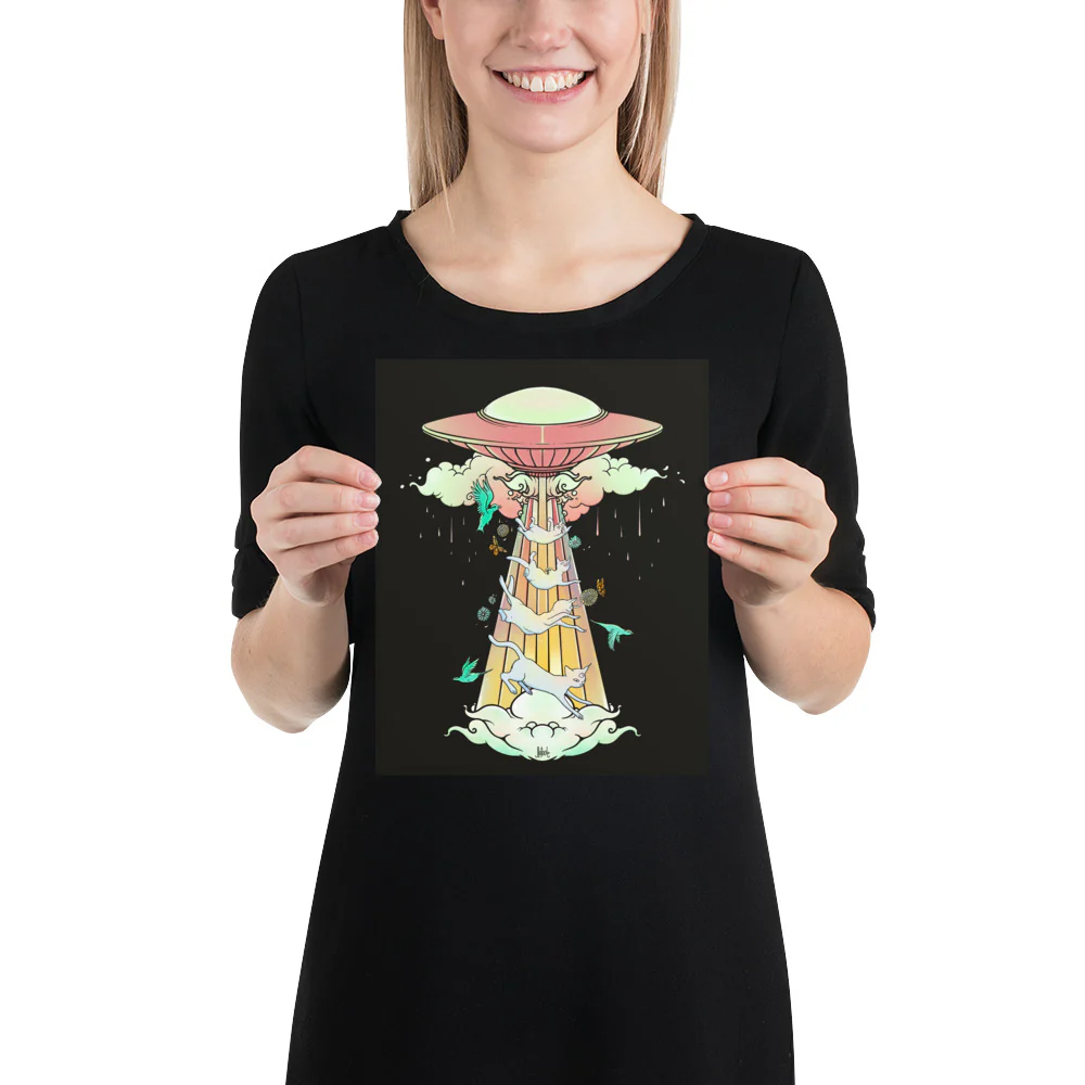 UFO And Cats, Matte Art Print Poster - Image 5