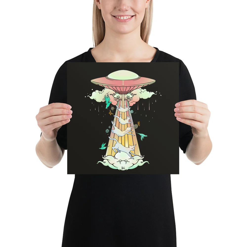 UFO And Cats, Matte Art Print Poster - Image 7