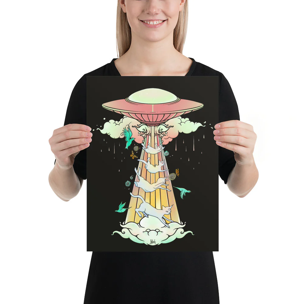 UFO And Cats, Matte Art Print Poster - Image 8
