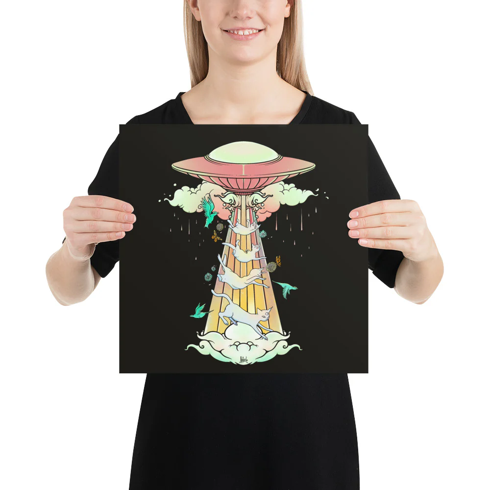 UFO And Cats, Matte Art Print Poster - Image 9