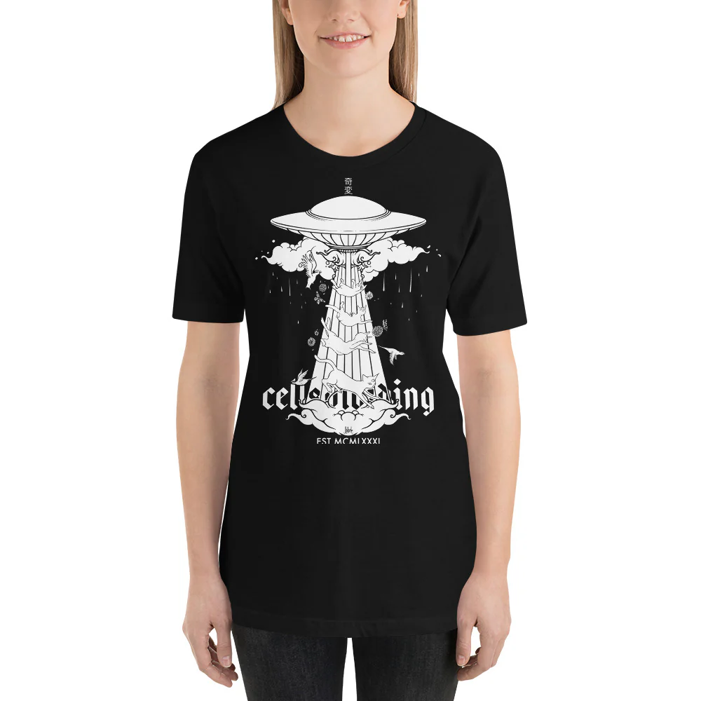 UFO & Cats, Unisex T-Shirt, Black - Image 3