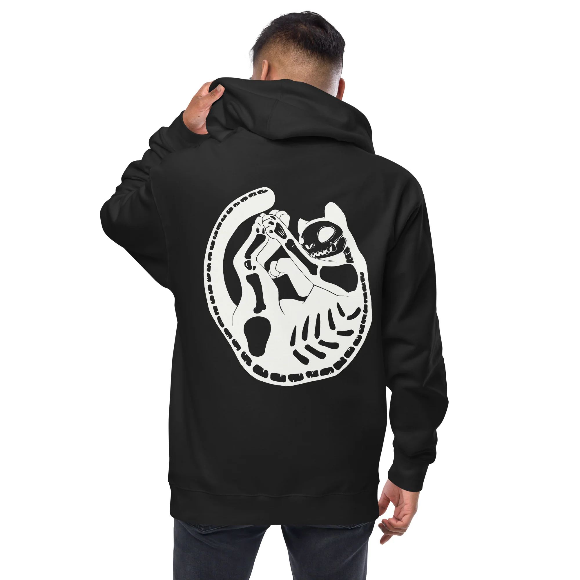 Skeleton Cat, Unisex Fleece Zip-Up Hoodie - Image 2