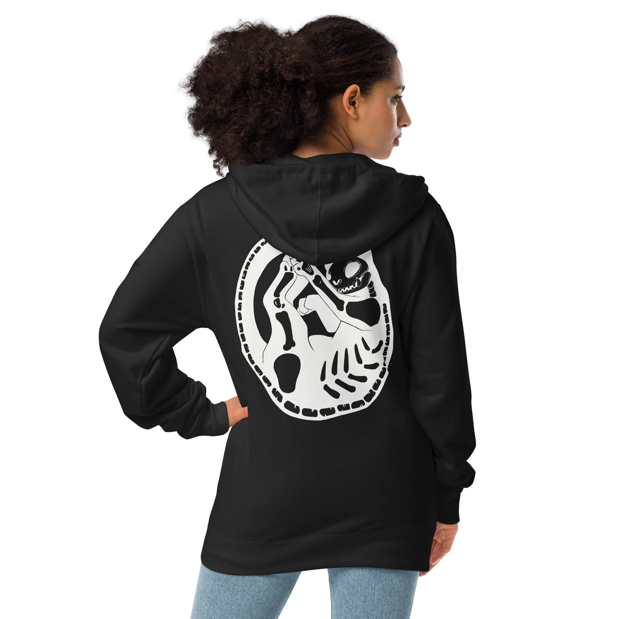 Skeleton Cat, Unisex Fleece Zip-Up Hoodie - Image 3