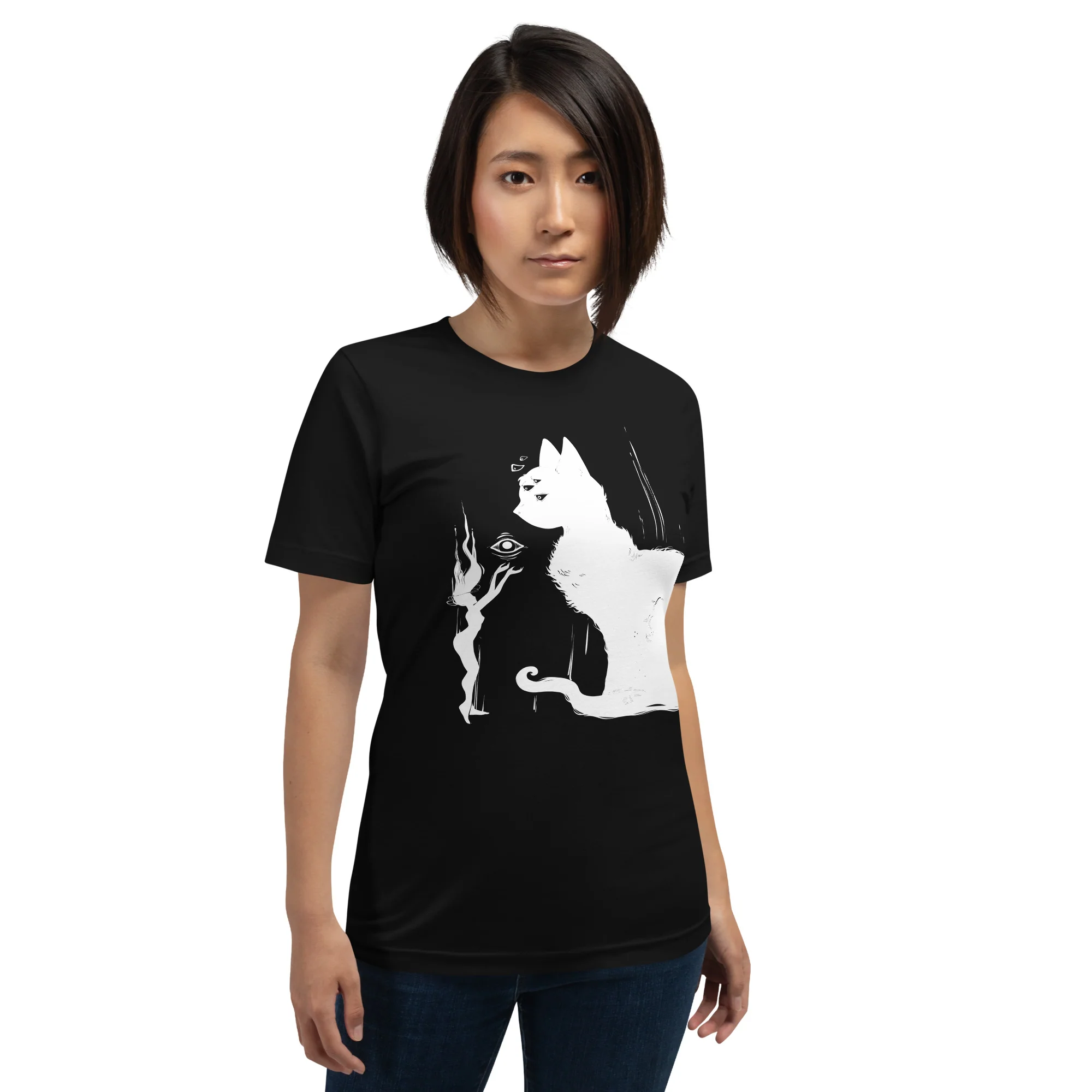 White Cat And Witch, Unisex T-Shirt - Image 2