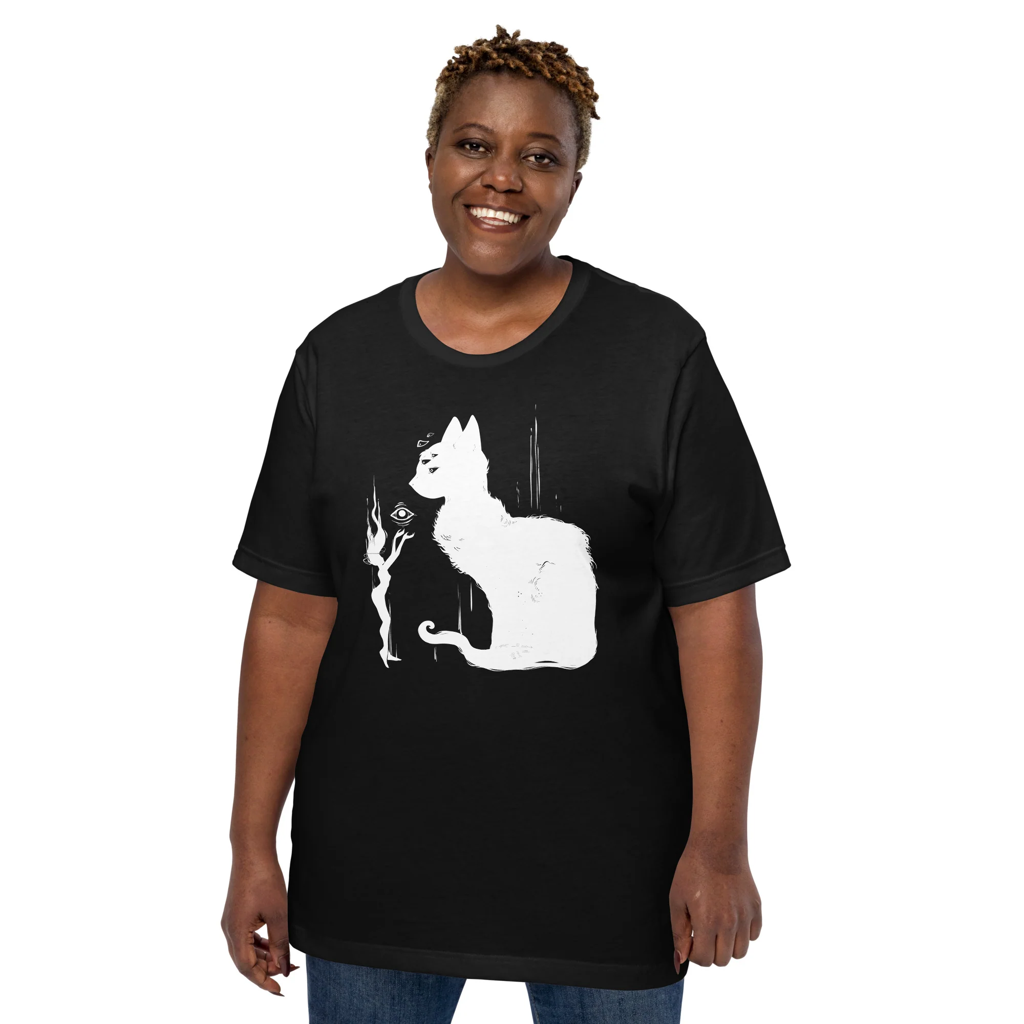 White Cat And Witch, Unisex T-Shirt - Image 3