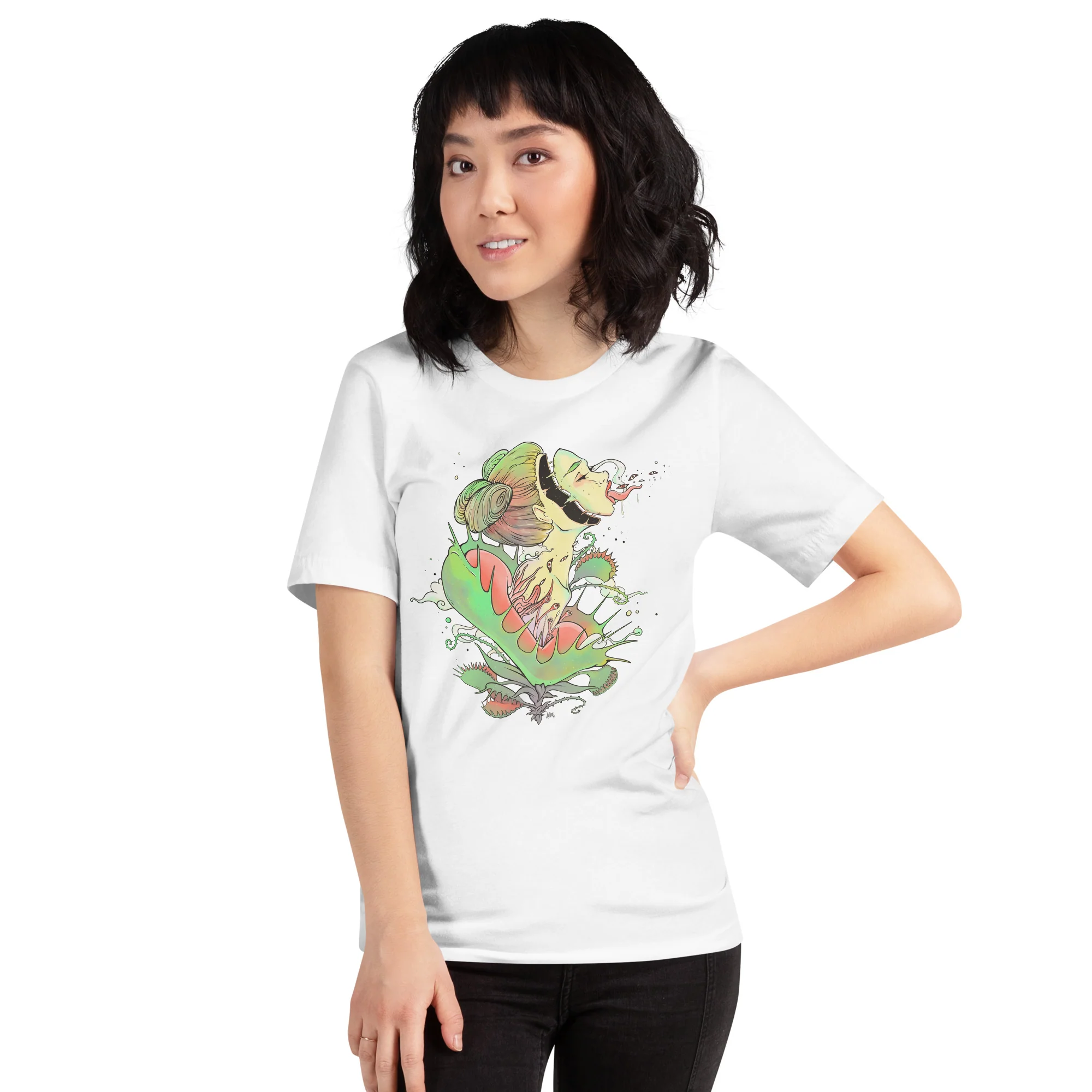Venus Fly Trap Girl, Unisex T-Shirt - Image 6