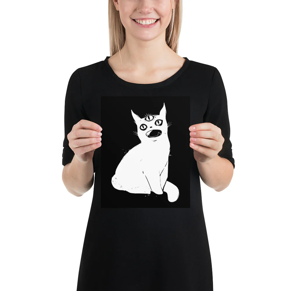 White Cat With Third Eye, Matte Art Print Poster - Image 11