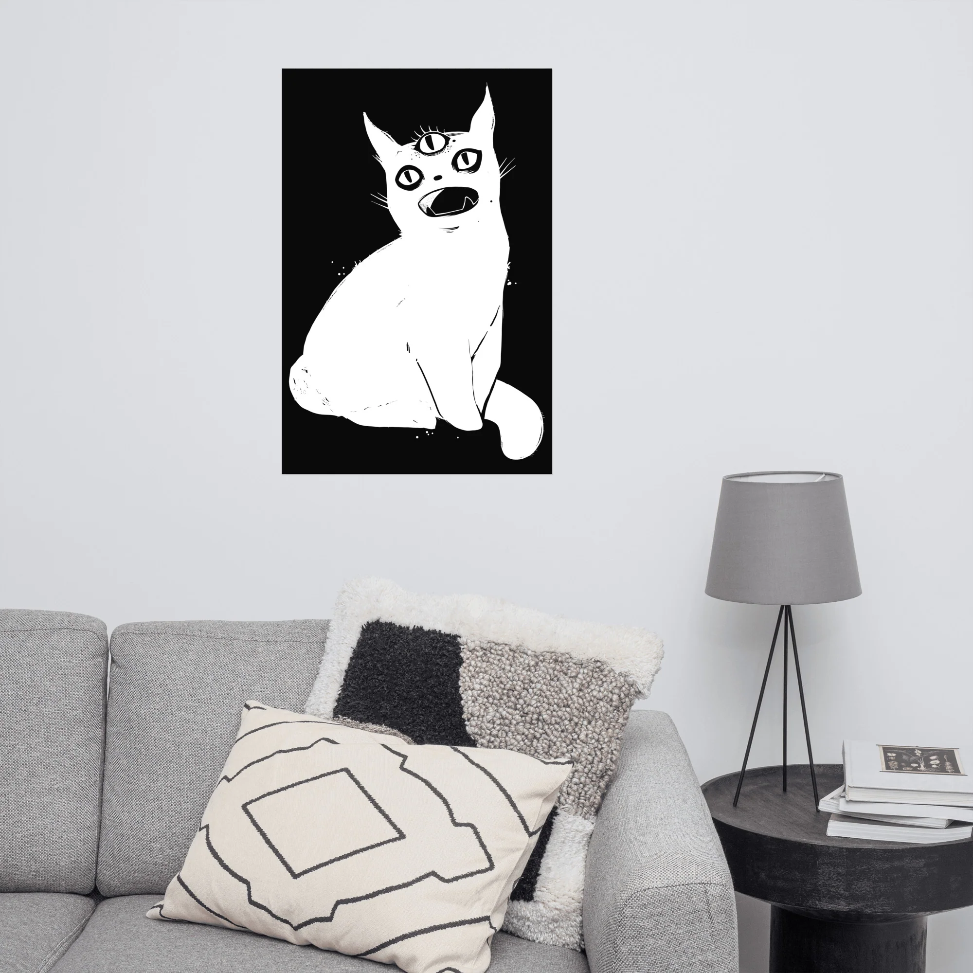 White Cat With Third Eye, Matte Art Print Poster - Image 2