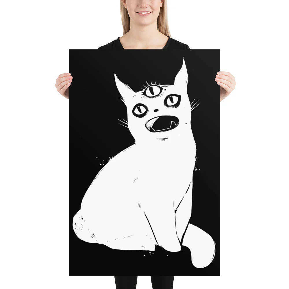 White Cat With Third Eye, Matte Art Print Poster - Image 3