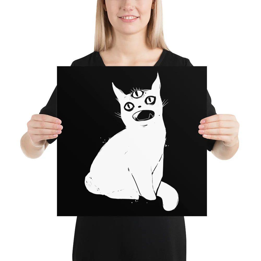 White Cat With Third Eye, Matte Art Print Poster - Image 4