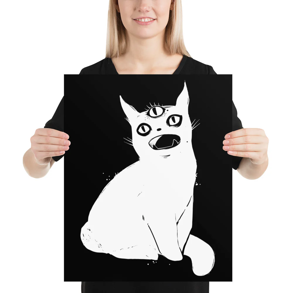 White Cat With Third Eye, Matte Art Print Poster - Image 5