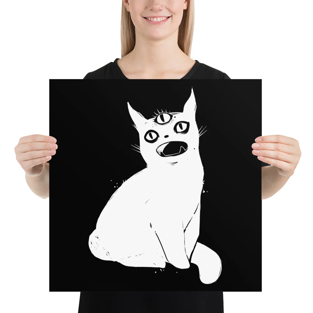 White Cat With Third Eye, Matte Art Print Poster - Image 6