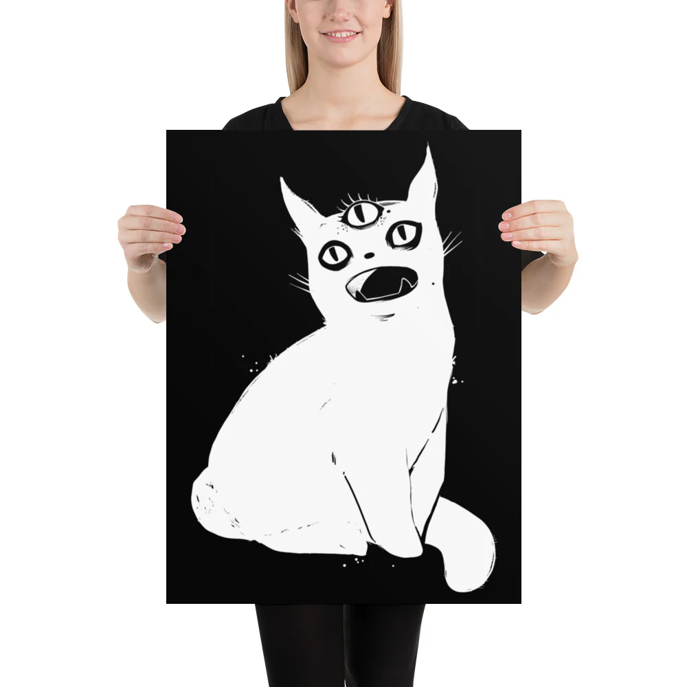 White Cat With Third Eye, Matte Art Print Poster - Image 7