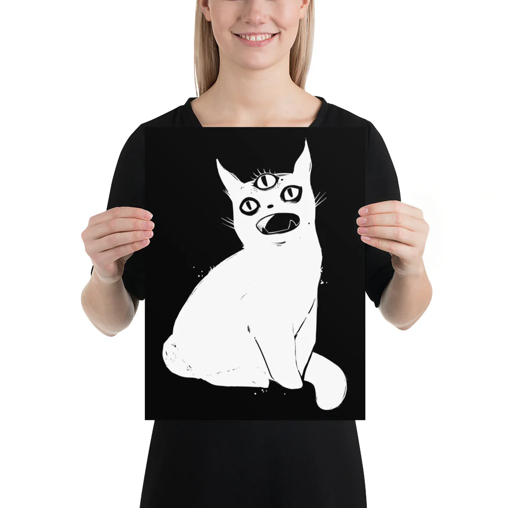 White Cat With Third Eye, Matte Art Print Poster - Image 9