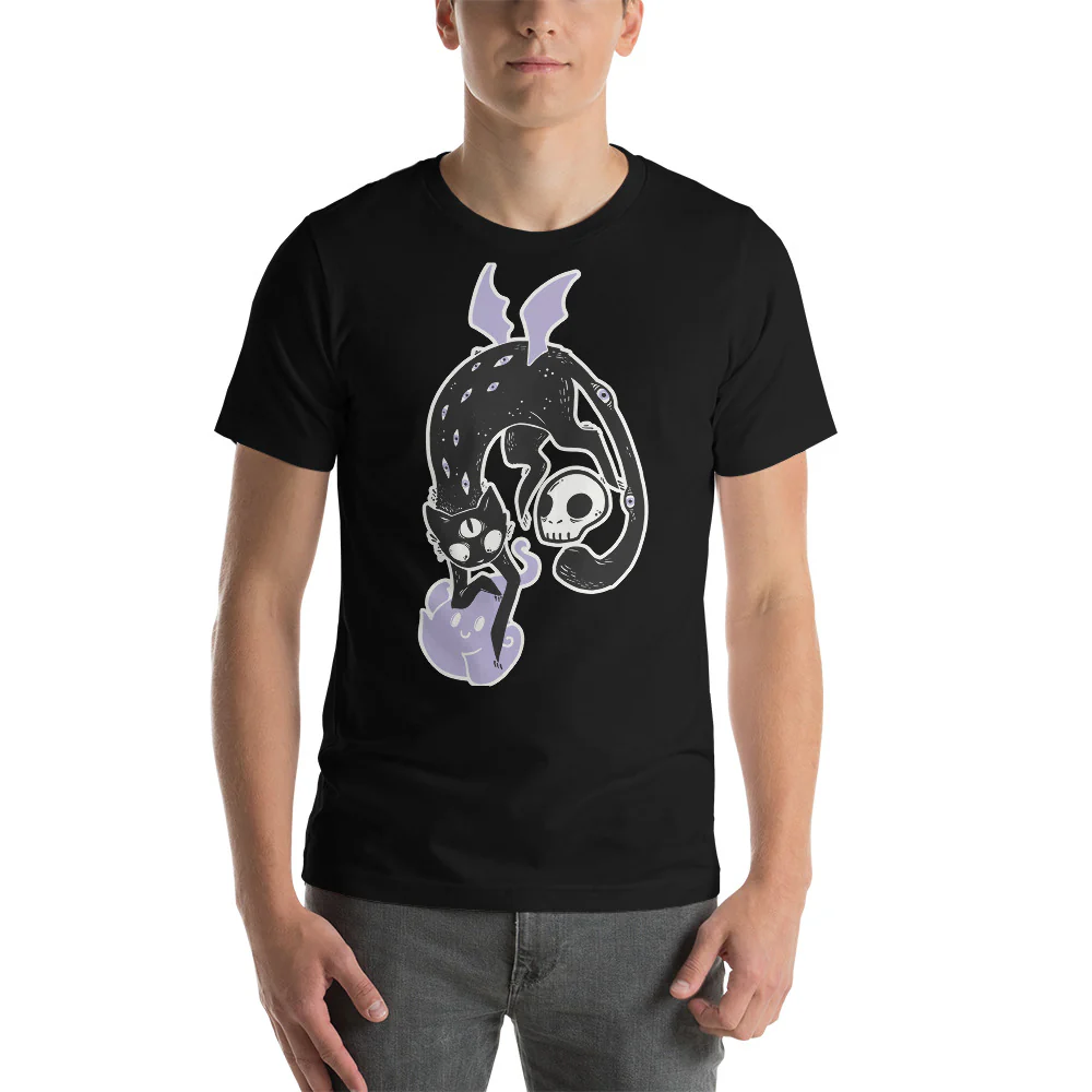Winged Cat, Unisex T-Shirt, Black - Image 2
