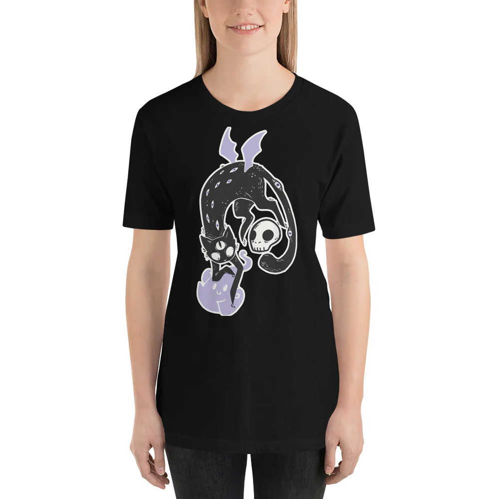 Winged Cat, Unisex T-Shirt, Black - Image 3