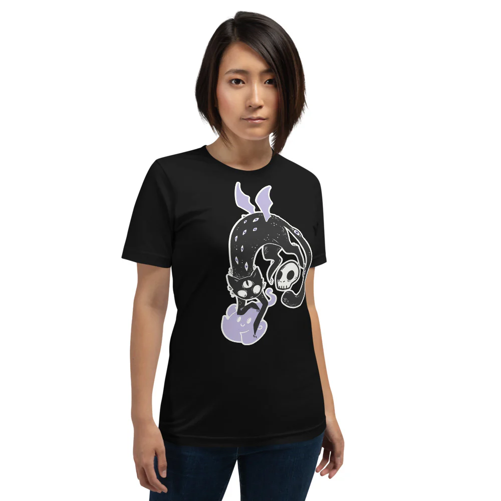 Winged Cat, Unisex T-Shirt, Black - Image 4
