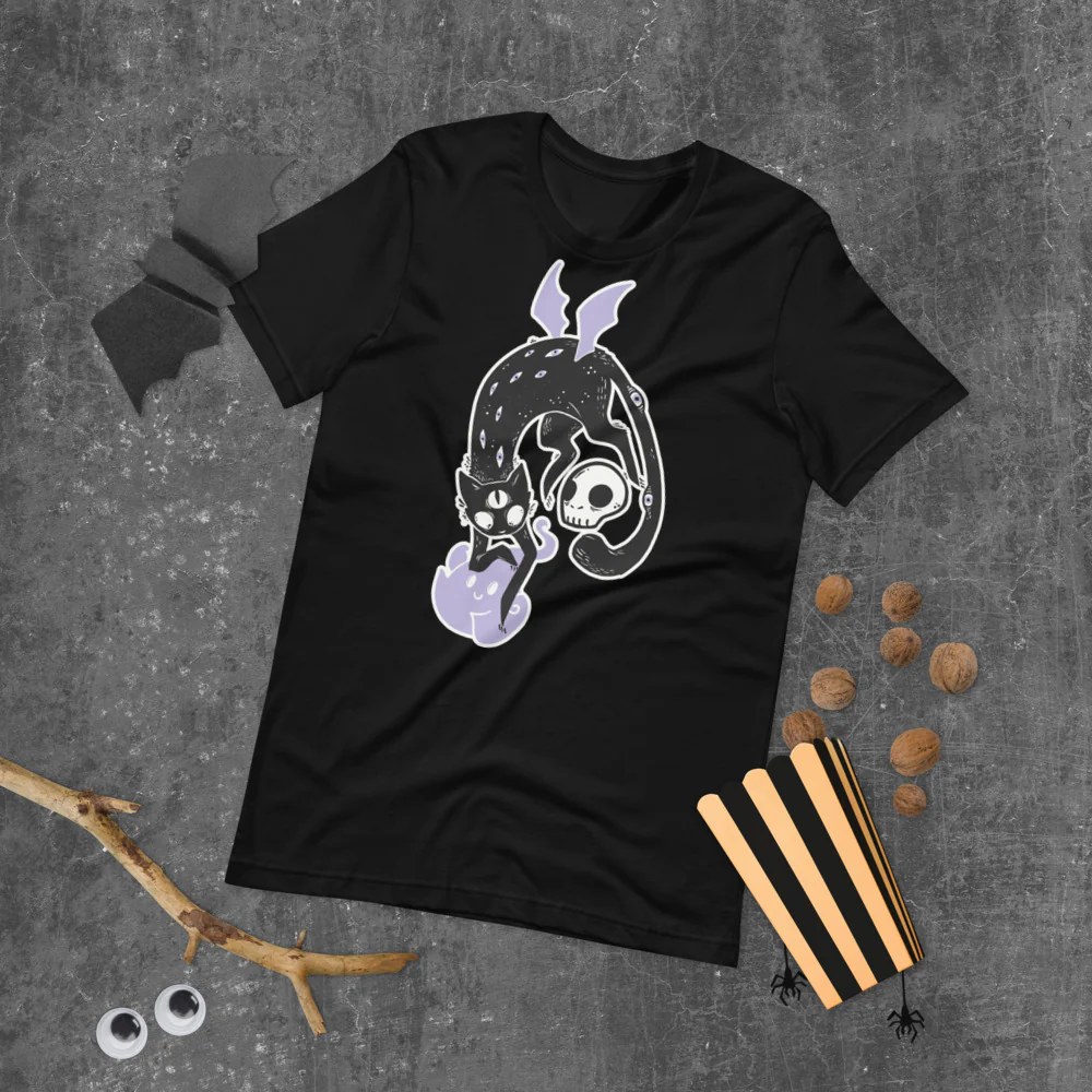 Winged Cat, Unisex T-Shirt, Black - Image 5